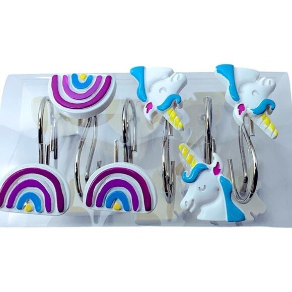 Matt & Maddie Unicorn Rainbow Hooks Kids Collection 12 Shower Curtain Hook Set - Picture 3 of 15